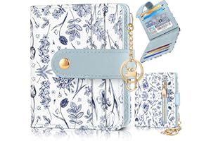 Bistup Wallet for Women Cute Bifold Small Card Wallet Rfid with Keychain for Ladies Teen Girls Female Medium Girly Aesthetic Thin Slim Flower Floral Unique Pretty Leather Credit Card Holder Purse