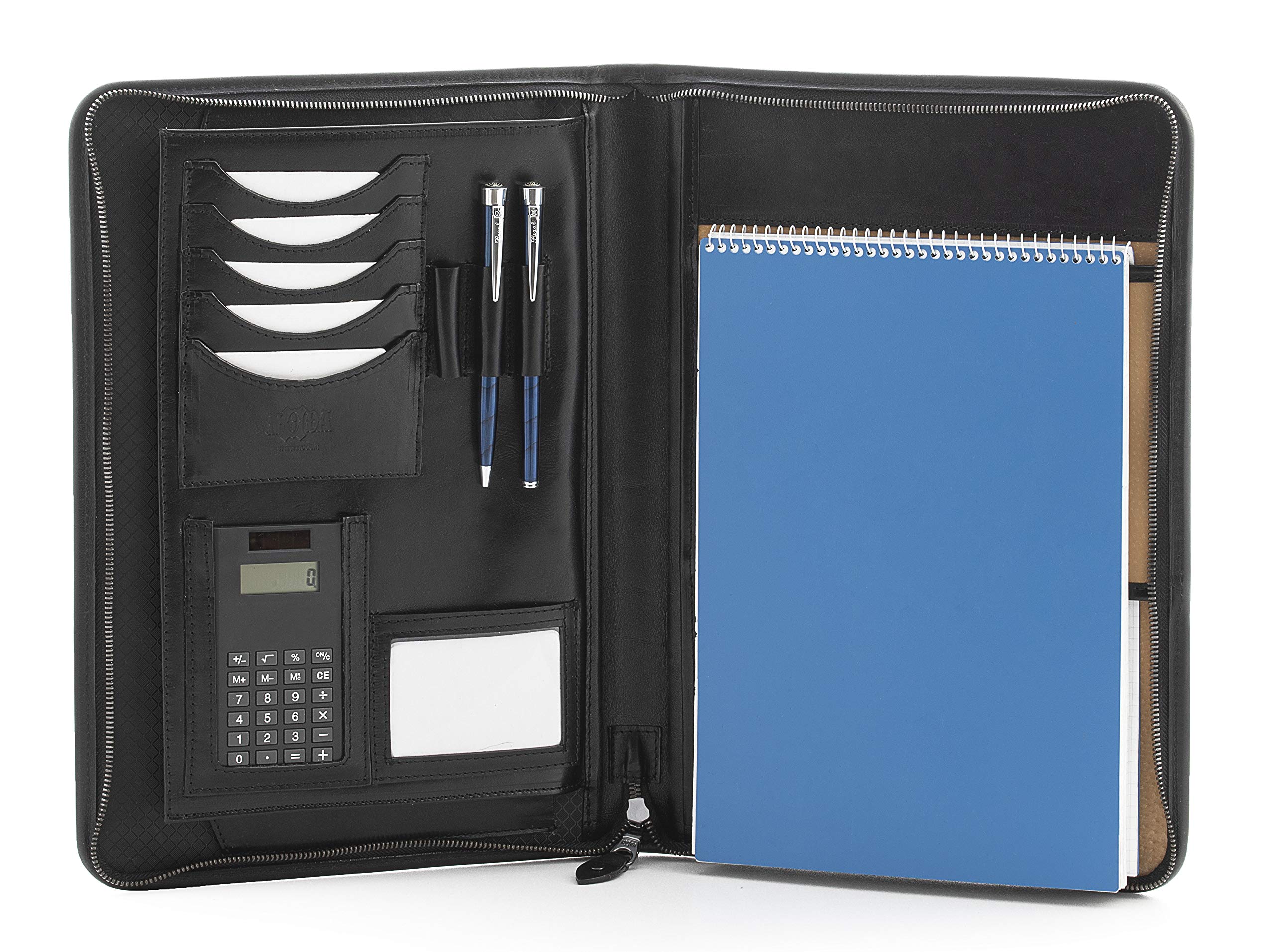 Noda Leather Portfolio a4, Document Holder, Conference Folder with Calculator (Black)