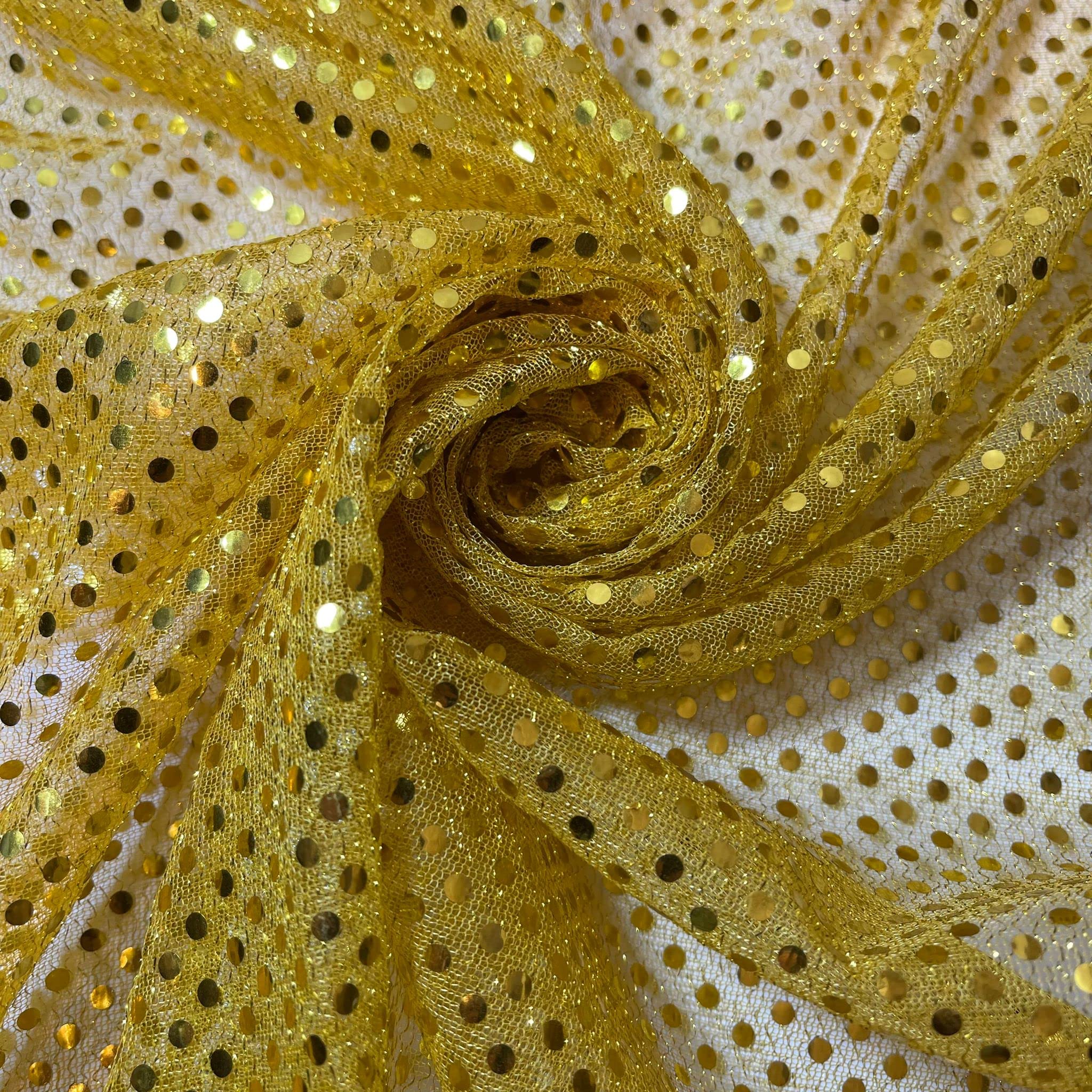 Sequin Jersey Shiny Sparkly Nylon Fabric Fancy Dress Metallic Costume 44" Meter (Yellow Gold 1mm)