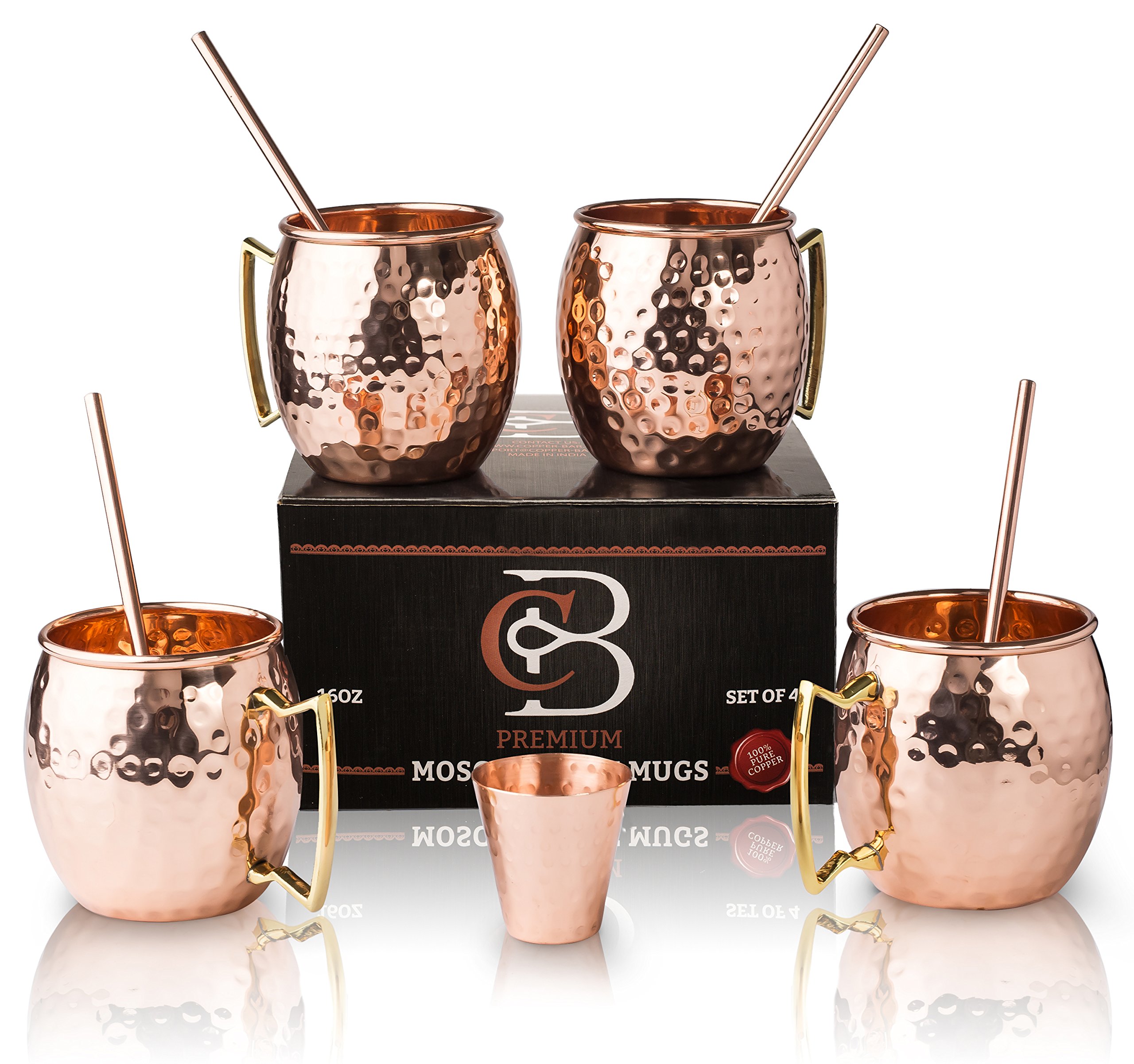 Moscow Mule Mugs 100 Solid Copper, Hammered, Gift Set of 4, 16oz, No