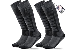 SAMSOX 2-Pair Merino Wool Ski Socks, Made in USA Over-the-Calf Skiing and Snowboarding Socks for Men & Women (Ashland)