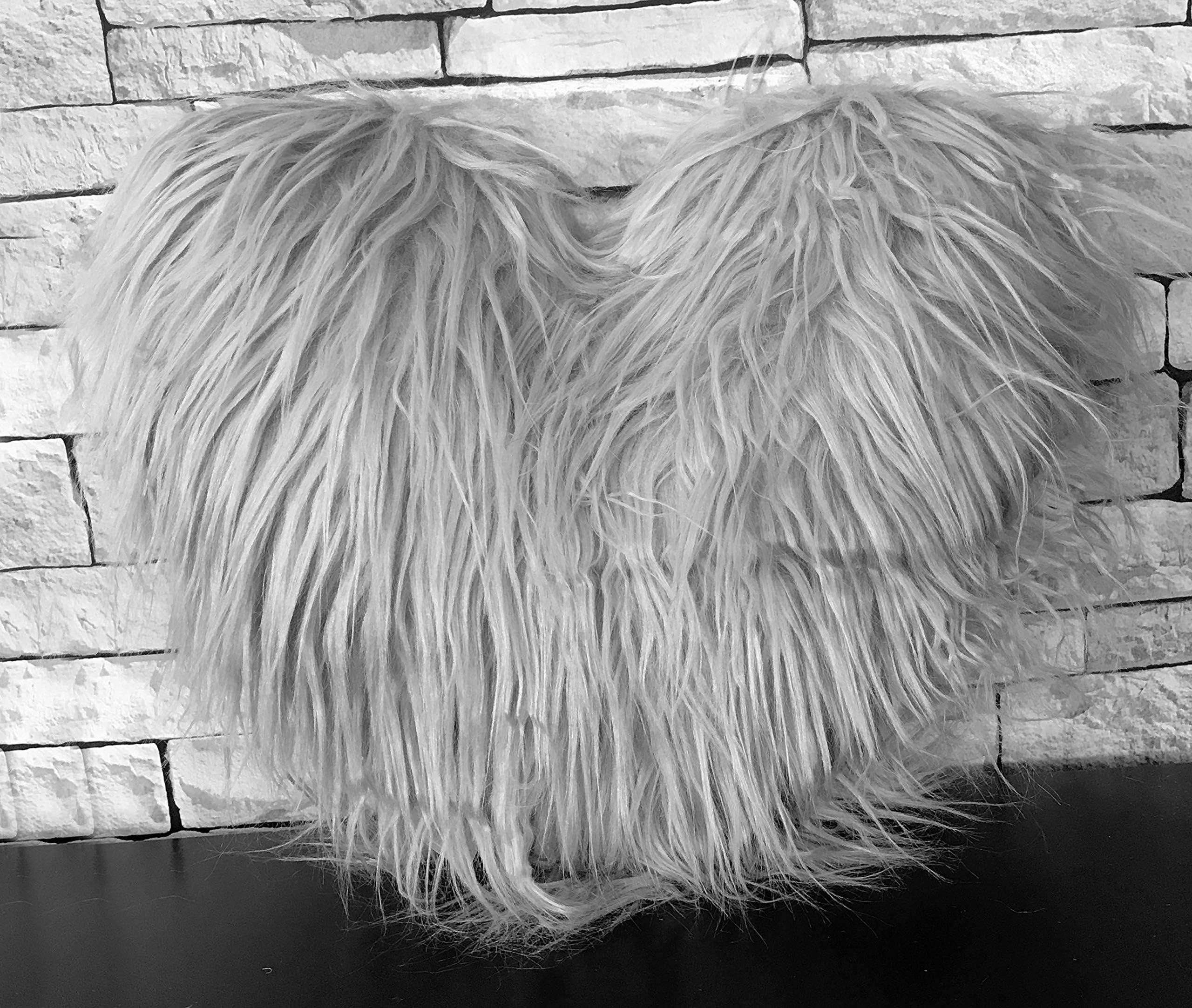 cushion filled love HEART long Shaggy faux fur cushions (SILVER)