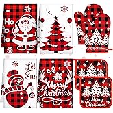 8Pcs Christmas Kitchen Oven Mitt Dish Towels Potholders Set Xmas Farmhouse Red Buffalo Plaid Oven Glove Pot Holder Set Christmas Winter for Cooking Baking Gifting BBQ Kitchen Accessories