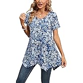 ENMAIN Tunic Tops for Women Plus Size Short Sleeve Top Loose Fit Dressy Casual Swing Summer Tunics Tops to Wear with Leggings