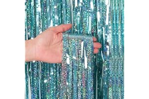 CYLMFC 2 Pack 3ftx8ft Tinsel Foil Fringe Curtain - Teal Fringe Backdrop Curtains Party Decoration Wall Curtains