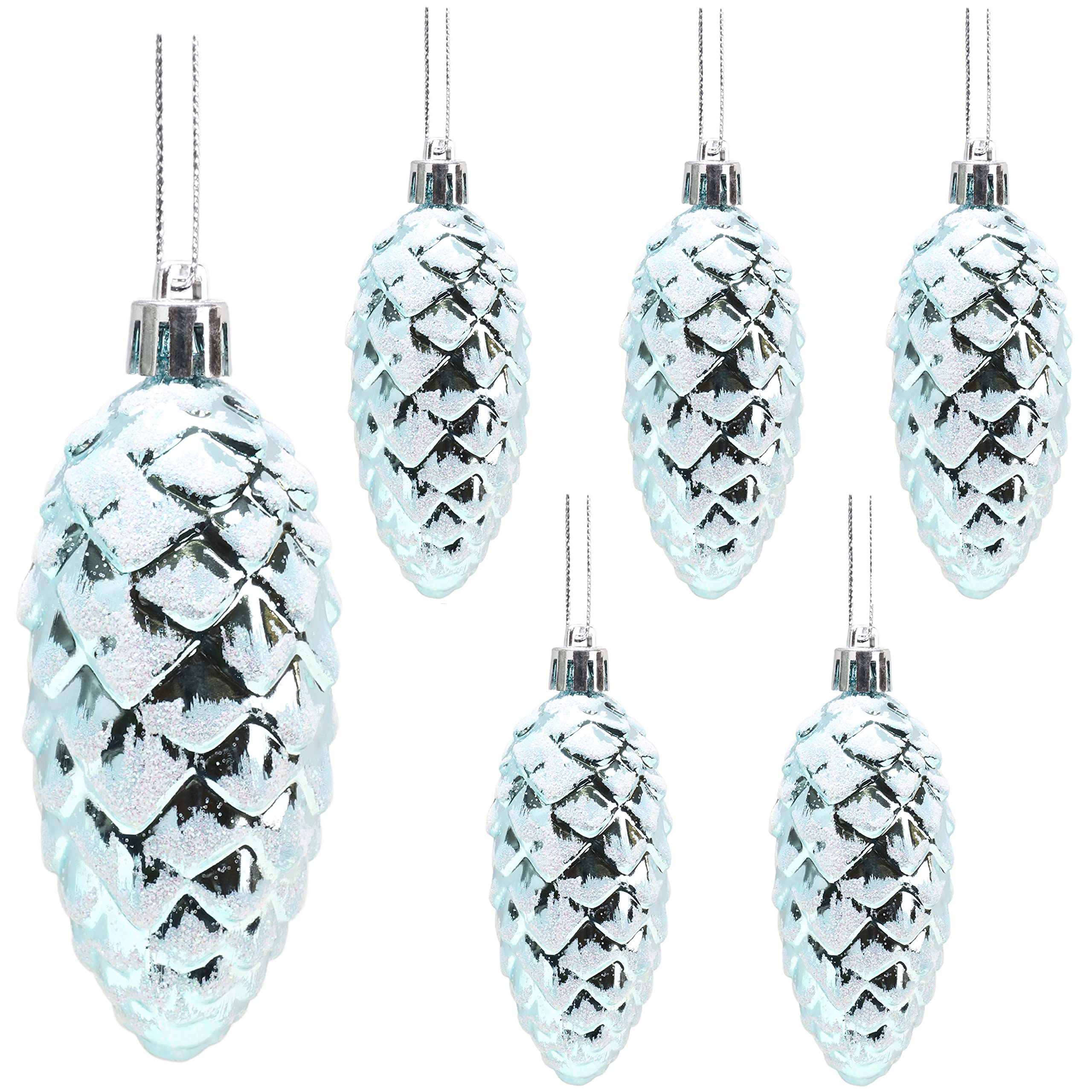 Christmas Concepts® Pack of 6–90mm Shiny & Glitter Decorated Pine Cone Baubles – Christmas Tree Decorations (Ice Blue)