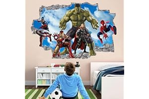 Wthh Superhero Wall Decal - Peel and Stick Wall Decals - Removable Wall Decals for Kids - Self-Adhesive Vinyl Wall Decor for Boys Girls Room, Bedroom, Playroom - 36" x 23" （Large）