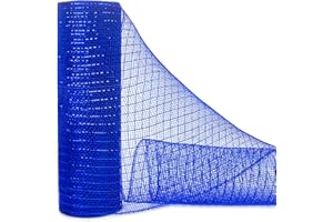 Ribbli Royal Blue Metallic Mesh Ribbon, 10 inch x 30 feet(10Yard), Royal Blue with Royal Foil, Use for 4th of July Wreath Swags and Christmas Tree Decoration
