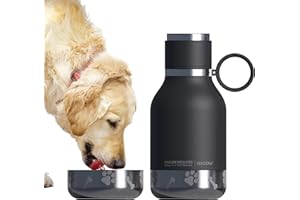 Asobu Buddy Bottle a Stainless Steel Insulated Water Bottle for with Removable Dog Water Bowl and Dog Food and Treat Storage Bowl (Black, 37 Oz Water Bottle with Bowl)