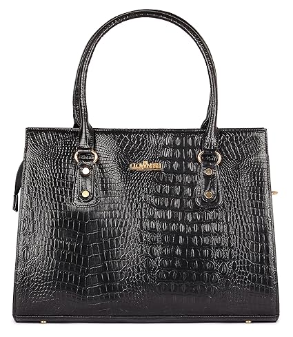 The Clownfish Croco Faux Leather Womens Handbag, Shoulder Handbag, Handbag Leather Ladies Girls Handbag, Womens Shoulder Bag, Handbags (Black)