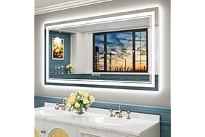 AWANDEE 55x30 LED Bathroom Mirror with Lights, Backlit + Front Lit, Anti-Fog Lighted Mirror for Bathroom Wall, Dimmable LED Lighted Vanity Mirror with 3 Colors, Memory, Shatter-Proof, Tempered Glass