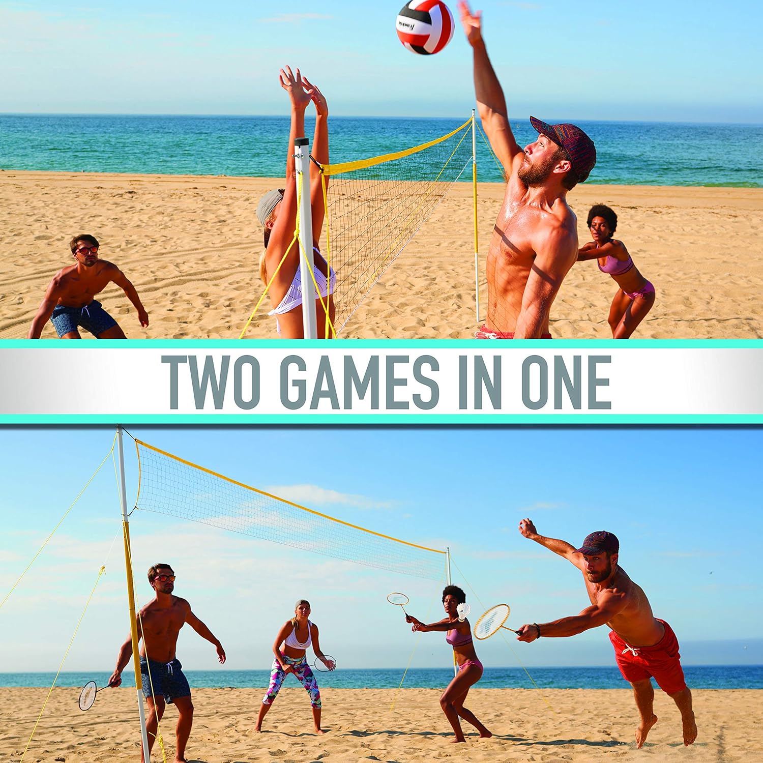 Franklin Sports Volleyball & Badminton Combo Set - Portable Backyard Volleyball & Badminton Net Set - Volleyball, Rackets & Birdie Included - Family, Model:50611 : Sports & Outdoors