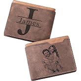 Personalized Photo &amp; Name Initials Wallet for Men, Customized Gifts for Husband BF Dad Son Family Groomsmen Friend, Birthday Anniversary Father's Day Christmas Gifts