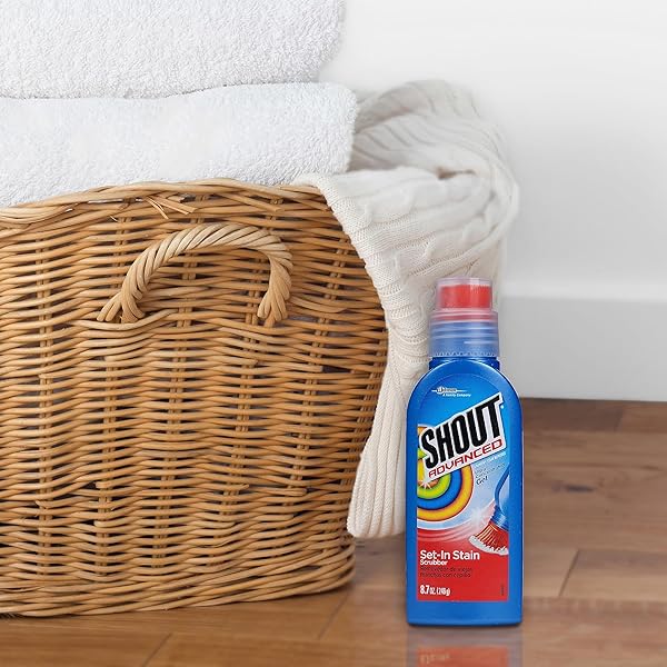 SHOUT ADVANCED STAIN REMOVER GEL FOR CLOTHES LAUNDRY, ULTRA CONCENTRATED GEL WITH BUILT-IN SCRUBBER BRUSH FOR DEEP SET-IN STAINS, 8.7OZ