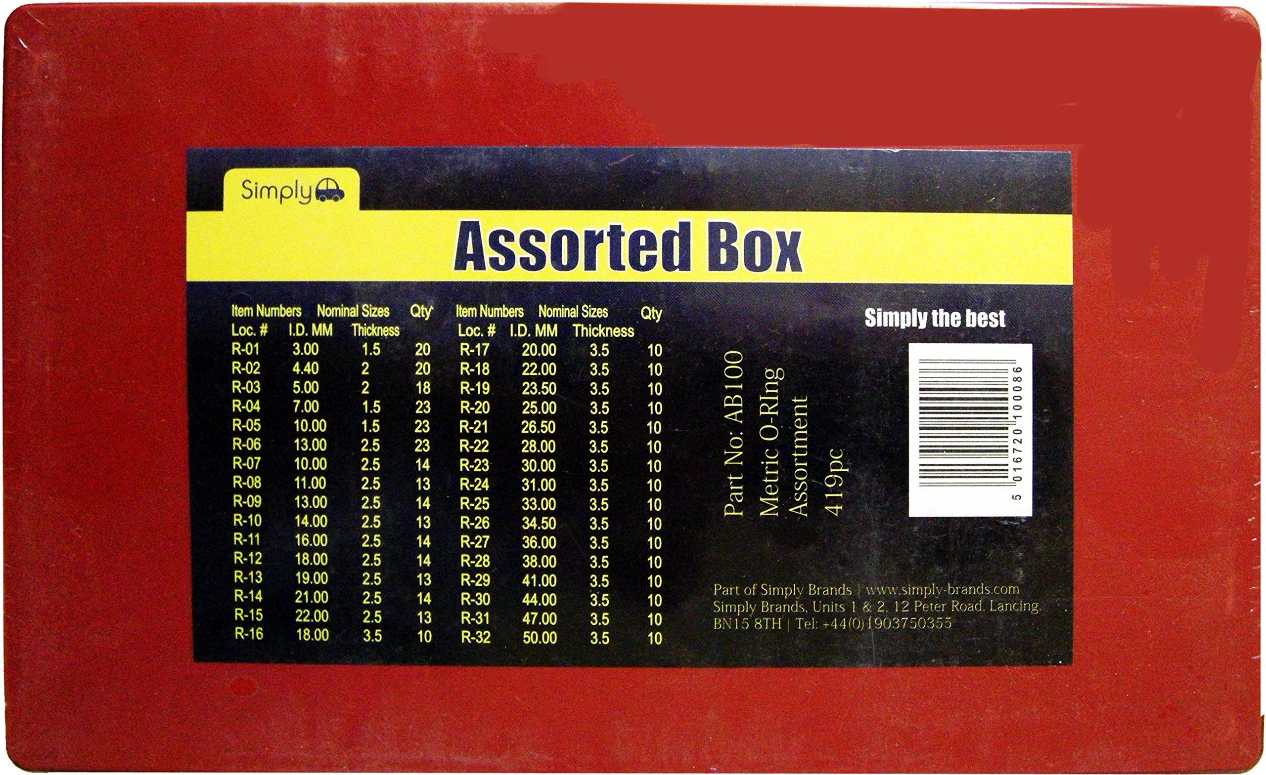 Simply AB100 Metric O-Ring Assortment Box, Set of 419