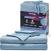 Brookstone Comfort King Sheet Set - Innovative Cooling Sheets for Hot Sleepers - Deep Sleep with Temperature Regulation - 4-Piece Set of Soft Flat, Fitted Sheet, & Two Pillowcases - Faded Denim