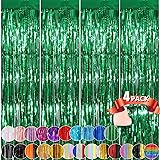 Green Metallic Tinsel Foil Fringe Curtains, 4 Pack