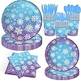 140Pcs Winter Party Decorations Snowflake Plates and Napkins Blue and Purple Snowflake Winter Party Supplies Tableware Set for Christmas Winter Birthday New Year Party Decorations, Serve 20 Guest