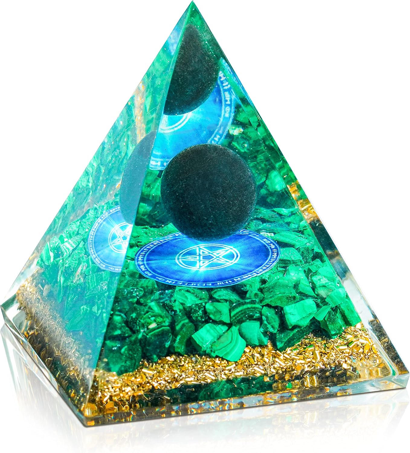 Mixed Media - Orgone Pyramid - Malachite Crystal Self Conscious - Black Obsidian Sphere Orgonite Crystals Pyramid for Positive Energy - Meditation Aids Sleep Crystal Energy Generator to Attract Wealth and Wisdom