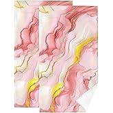 Fopoer Pink Rose Gold Bath Towels Decorative Set of 2 Pink Marble Bathroom Hand Towels for Bathroom Kitchen Home Spa Hotel Yoga 14"x28"