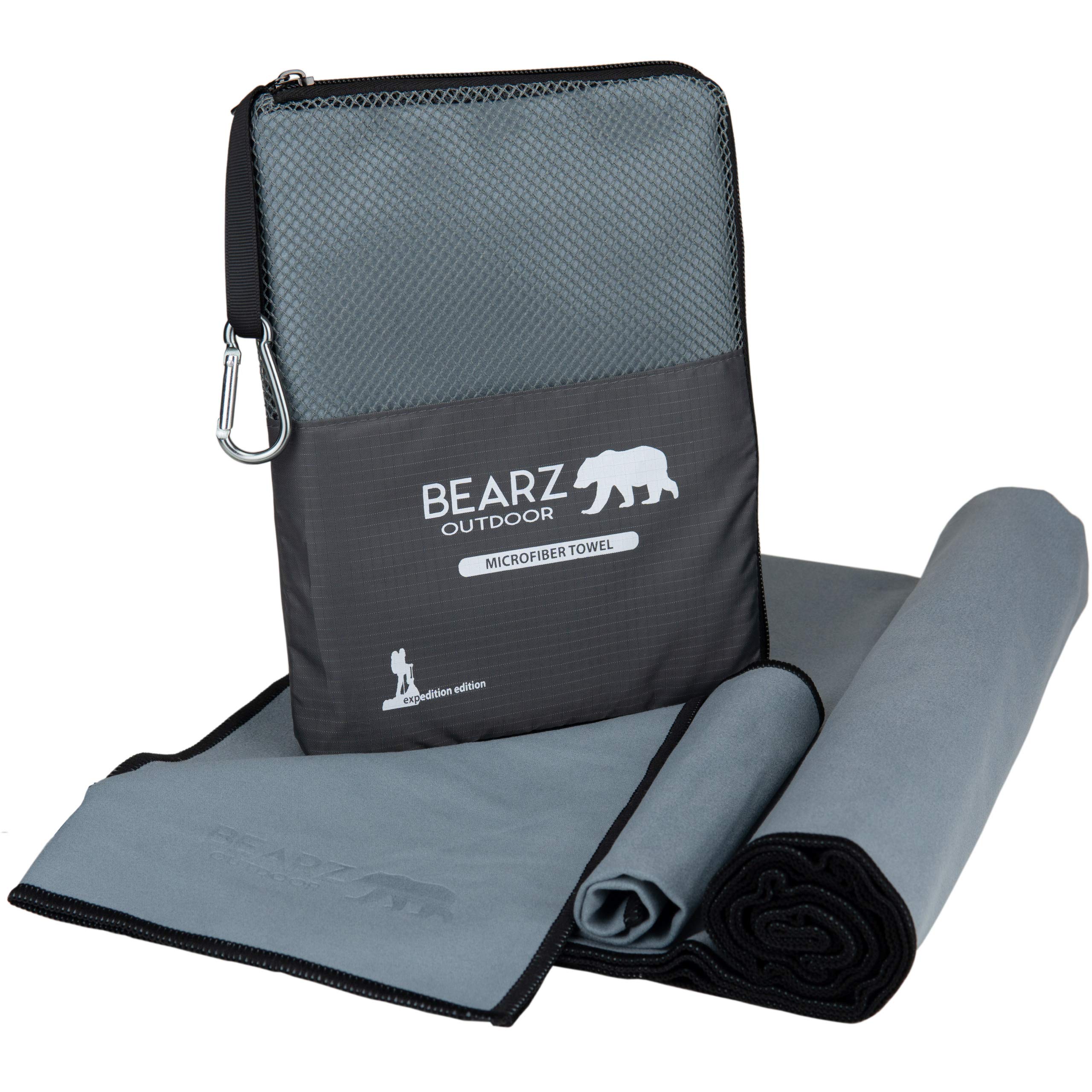 BEARZ Outdoor Travel Towel Microfibre Towel - 2 Pack Lightweight Microfiber Towel, Absorbent Quick Dry Towel, Microfiber Towels for Gym Beach Camping Hiking (Space Grey)
