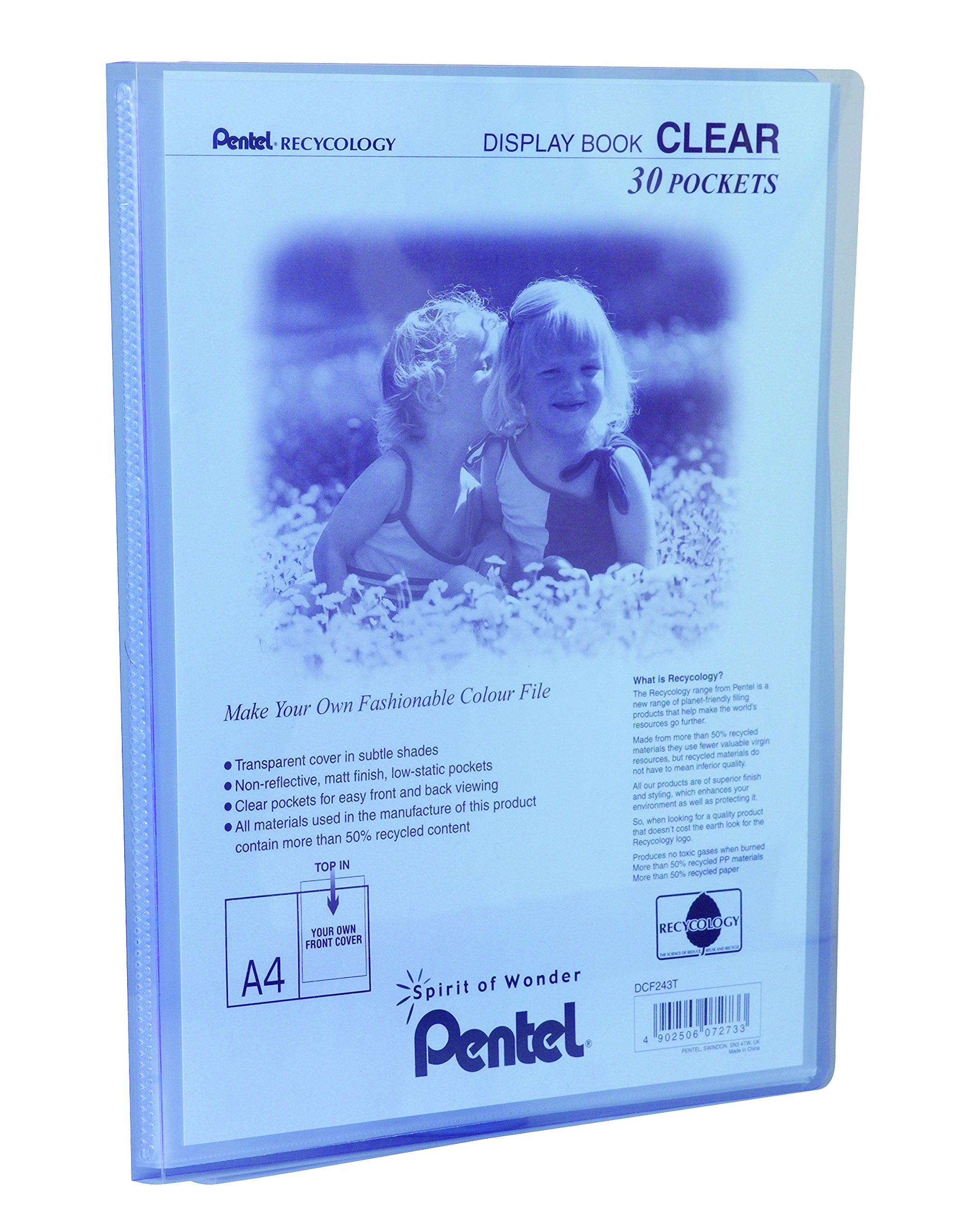 Pentel A4 Recycology Display Book with 30 Clear Pocket - Blue, 10,DCF243C
