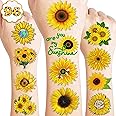Sunflower Temporary Tattoos First Birthday Party Decorations Supplies Favors 96 PCS 8 Sheets Cute Fake Tattoo Stickers Party Games For Children Kids Boys Girls School Gifts Rewards Home Activity