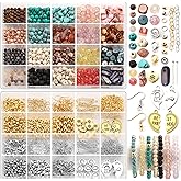 1500Pcs Natural Stone Jewelry Making Kit for Adults Women - Irregular Crystal Gemstone Beads (Turquoise, Agate, Shell) & Charms for DIY Boho Bracelet, Necklace, Earring & Ring Making Supplies Gift