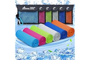 MENOLY 6 Pack Cooling Towels, 40"x12" Cooling Towels for Neck and Face with Breathable Carrying Bags,Soft Microfiber Instant Cooling Rags, Gym Workout Sweat Towel for Sports, Yoga, Camping, Running
