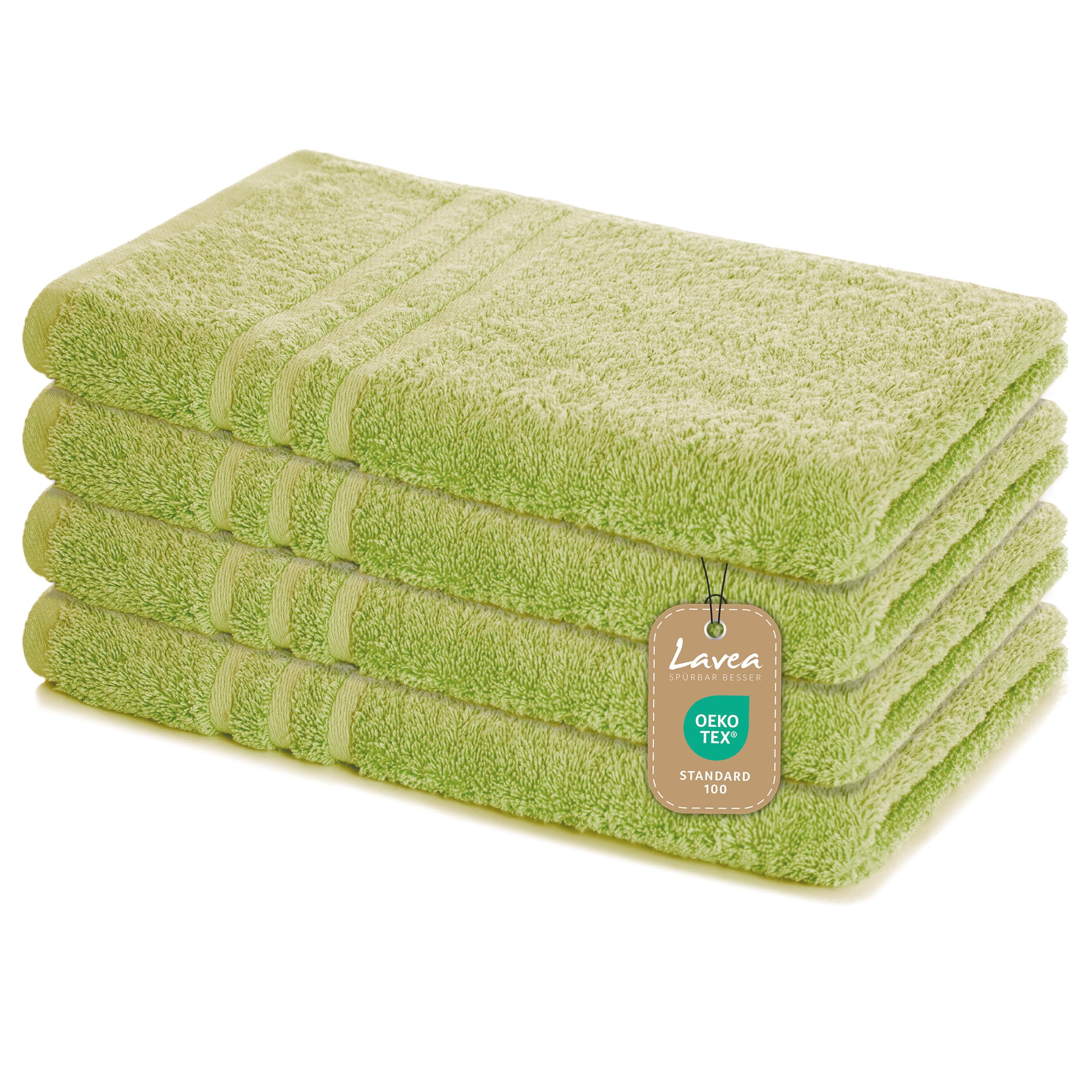 Lavea® Set of 4 hand towels, 50 x 100 cm, Elena Frottiererie, 100% cotton, terry bath towel, absorbent and soft, sports towel, washable at 60°C, tumble dryer-safe, hand towel set, terry cloth, lime