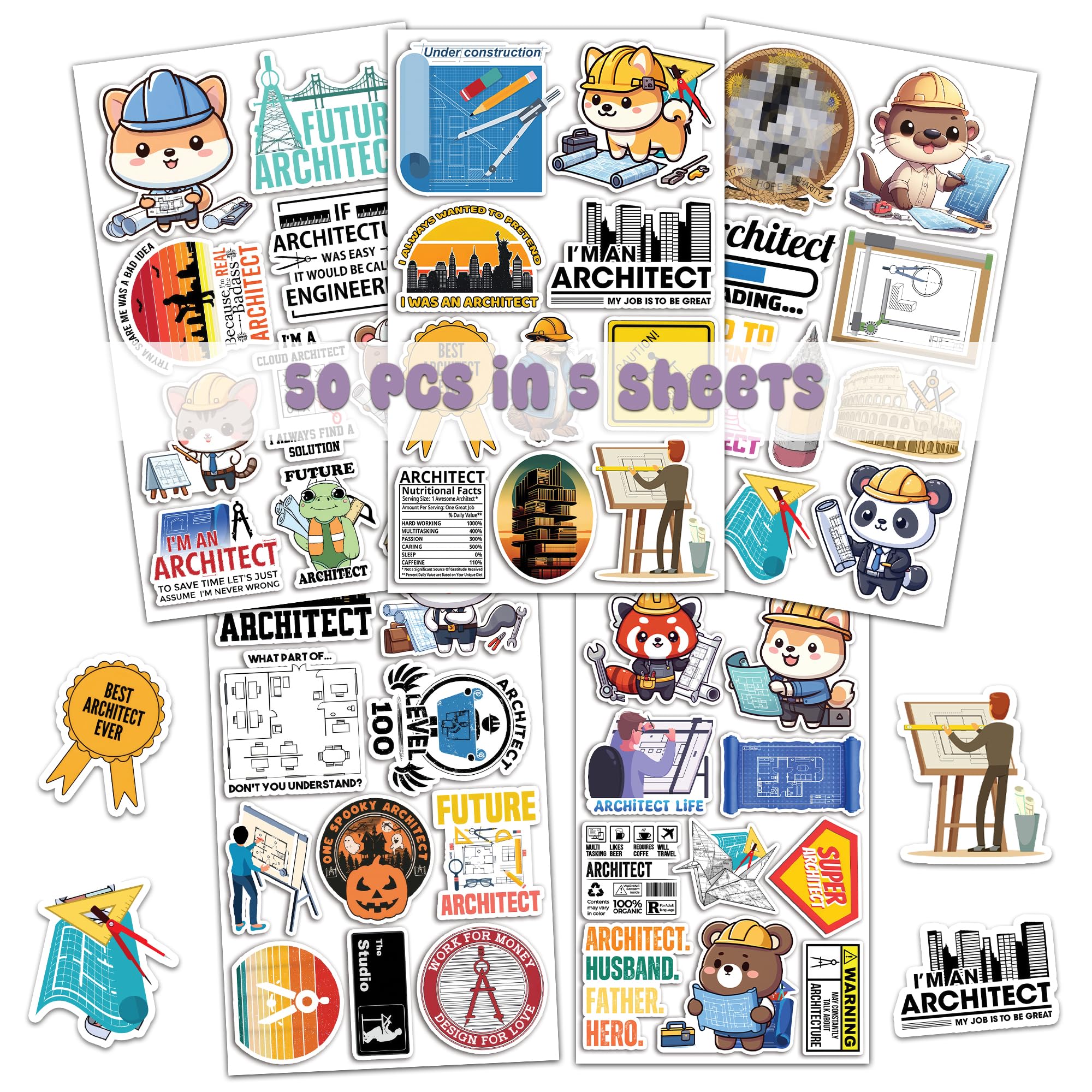 BIGZORO 50 PCS Architect Pack Stickers Work Funny