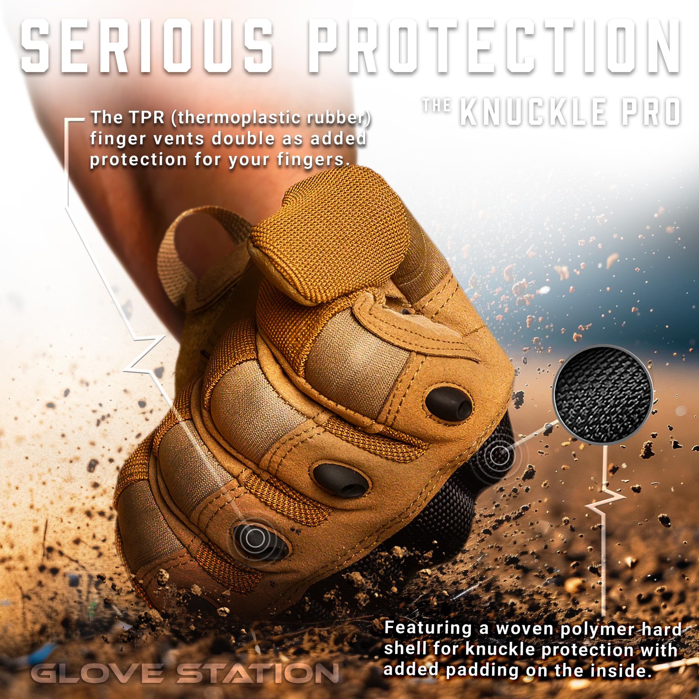 Glove Station Tactical Gloves for Men - Touchscreen Utility Gear with Hard Knuckle Protection Used in Motorcycle, Airsoft, Combat, Police, Shooting & Outdoor Work Tan Small