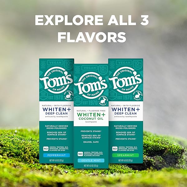 TOM’S OF MAINE WHITEN PLUS DEEP CLEAN WHITENING TOOTHPASTE, NATURAL WHITENING TOOTHPASTE WITH PLANT-BASED CLEANSERS, ENAMEL SAFE FORMULA, WHITENS WITHOUT CAUSING SENSITIVITY, PEPPERMINT, 4.0 OZ
