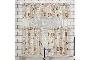 No. 918 Bristol Coffee Shop Semi-Sheer Rod Pocket Kitchen Curtain Valance and Tiers Set, 54" x 24", Ivory Off-White