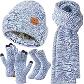 Womens Winter Warm Knit Beanie Hat Gloves Sock Long Neck Scarf Set with Fleece Lined Skull Caps Gifts for Women