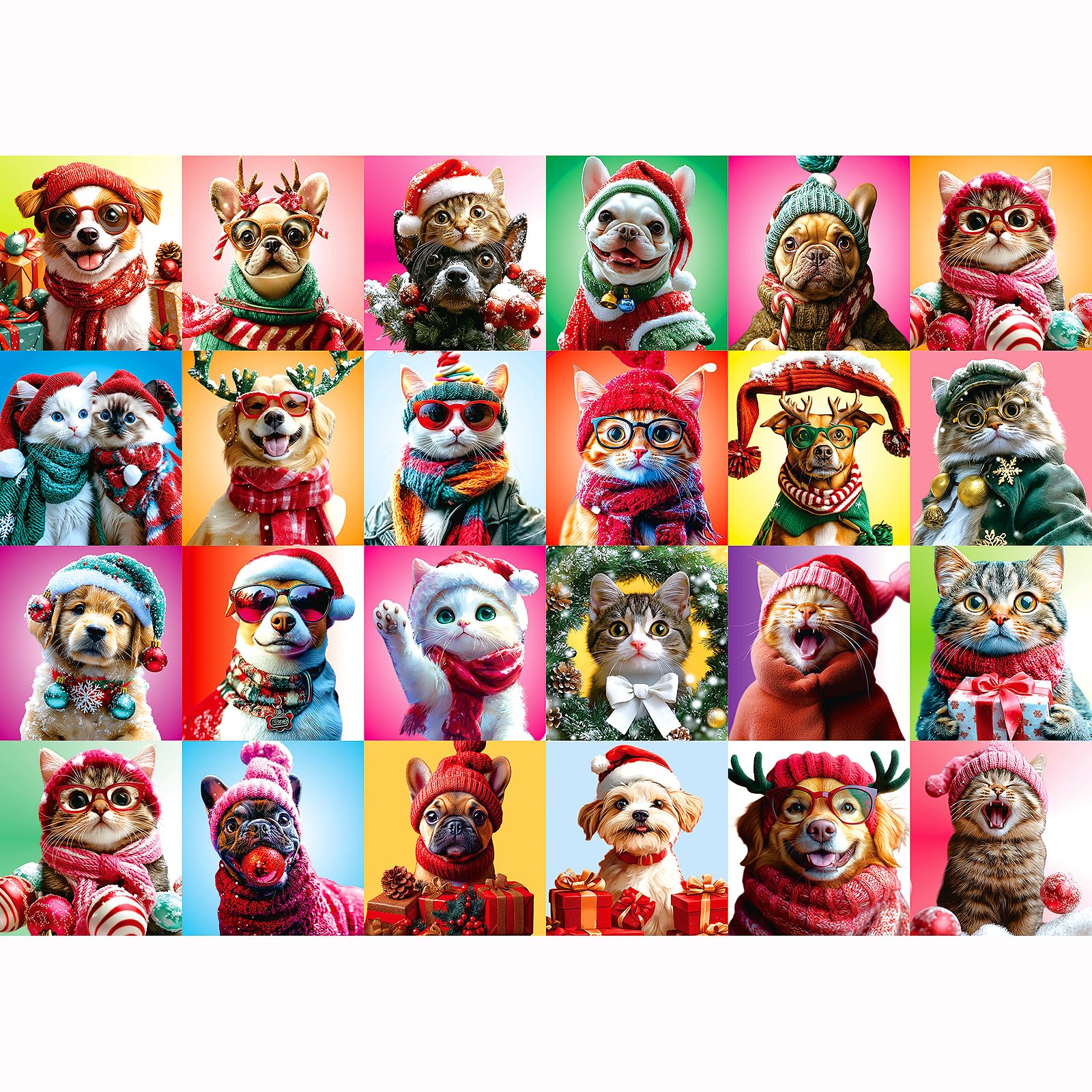 Christmas Dog Cat Puzzles for Adults 1000 Pieces Colorful Animal Collage Jigsaw Puzzles Family Funny Challenging Holiday Puzzles for Adults with Letters on Back Puzzle Gift for Women Men Seniors