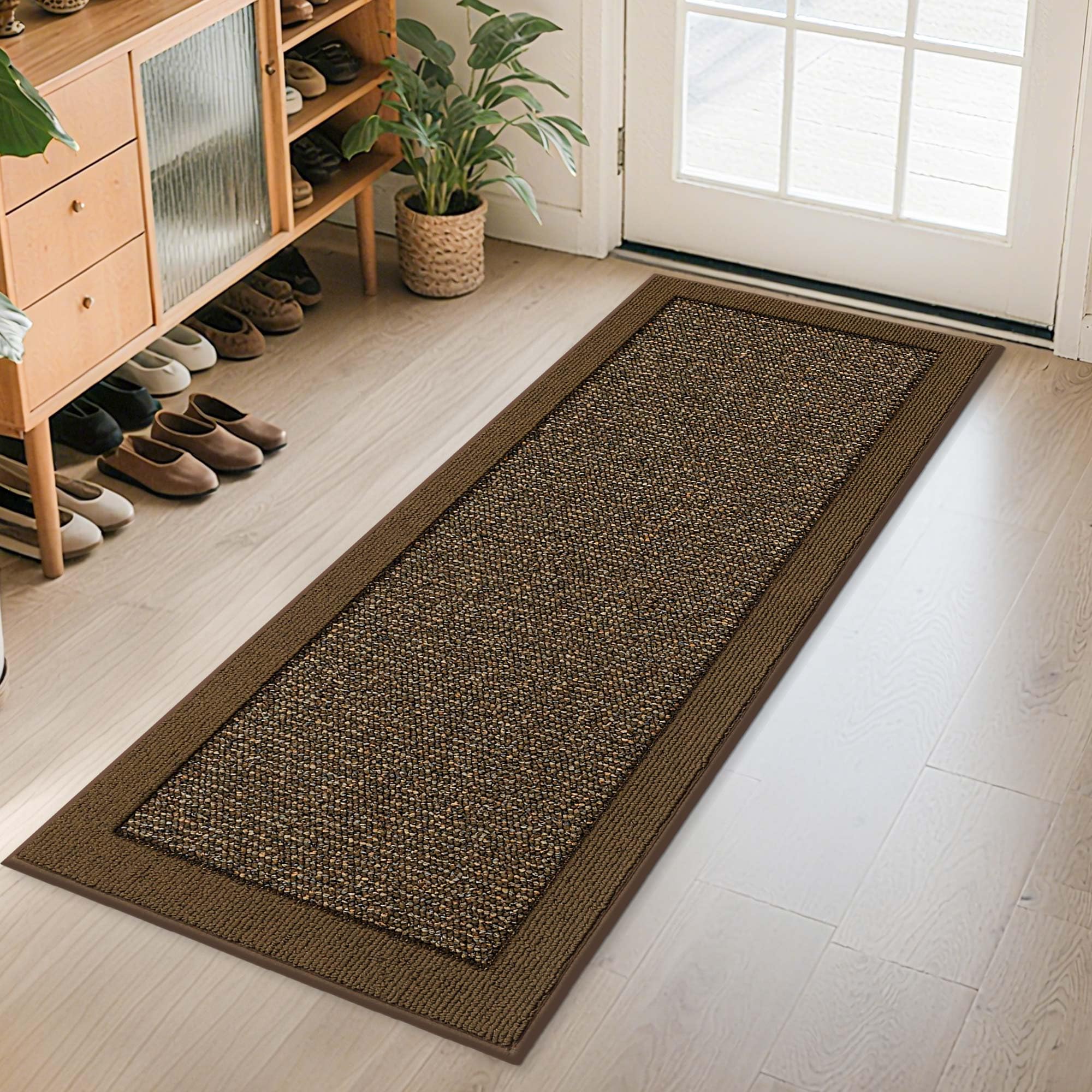 BEQHAUSE Indoor Door Mat 24" x 60", Dirt Trapper Door Mats Non-Slip Entryway Rugs Washable, Resist Dirt Absorbent Welcome Mat, Low Profile Floor Mats for Front Back Door and Entryway, Brown Image
