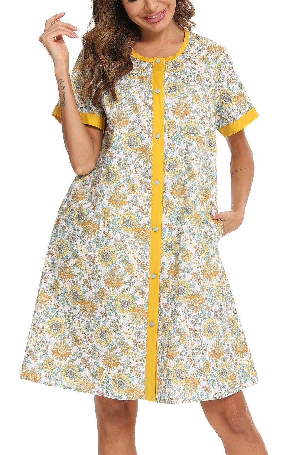 Buy YOZLY House Dress Womens Short Sleeve Housecoat Duster Robe Button