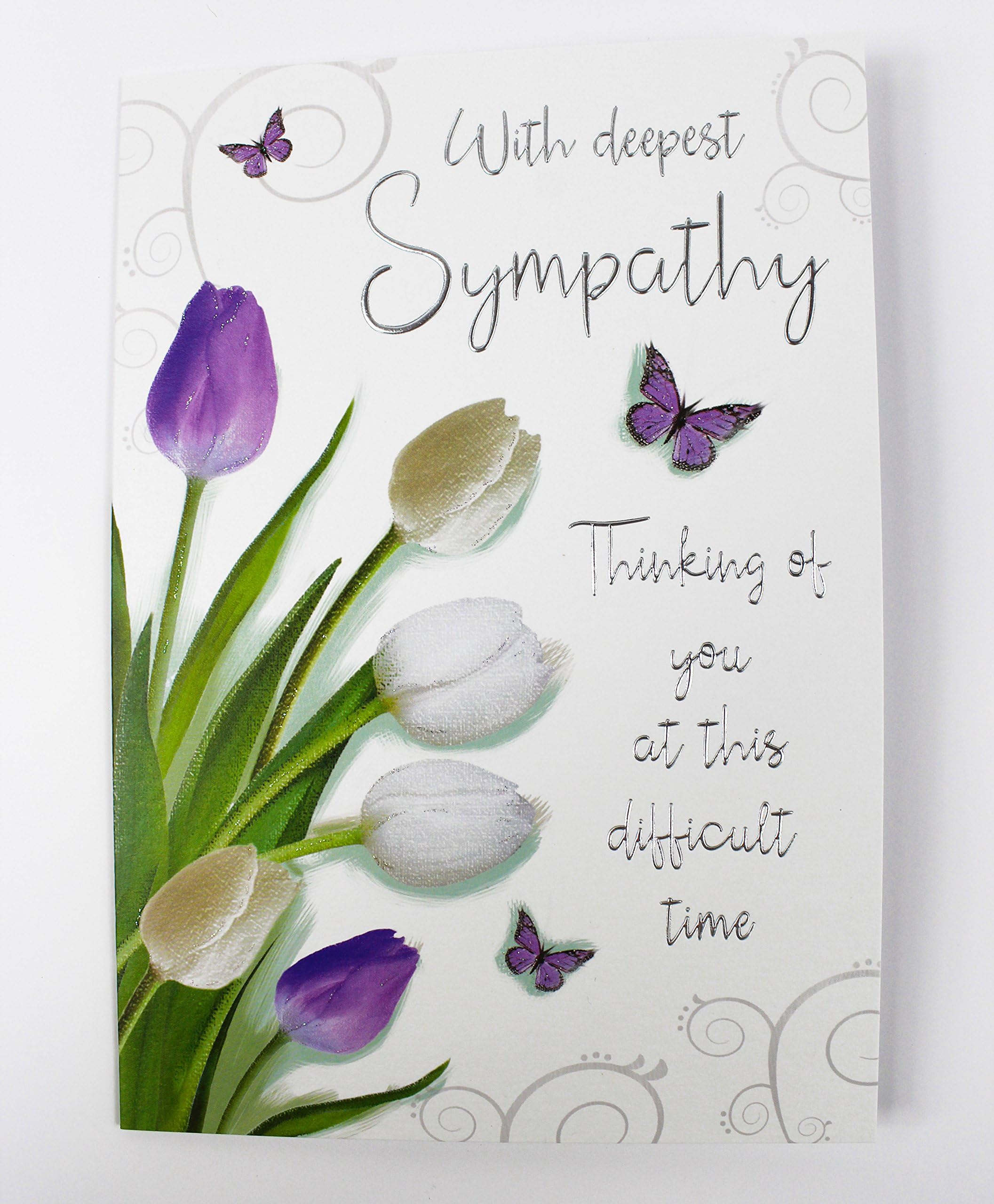Deepest Sympathy Card Sorry for Your Loss Condolences Beareavement Words Verse Message Flowers & Envelope Seal
