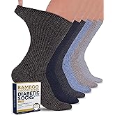 Pembrook Ribbed Knit Bamboo Viscose Diabetic Socks - 6 Pairs Crew Neuropathy Socks for Women | Diabetic Socks for Women