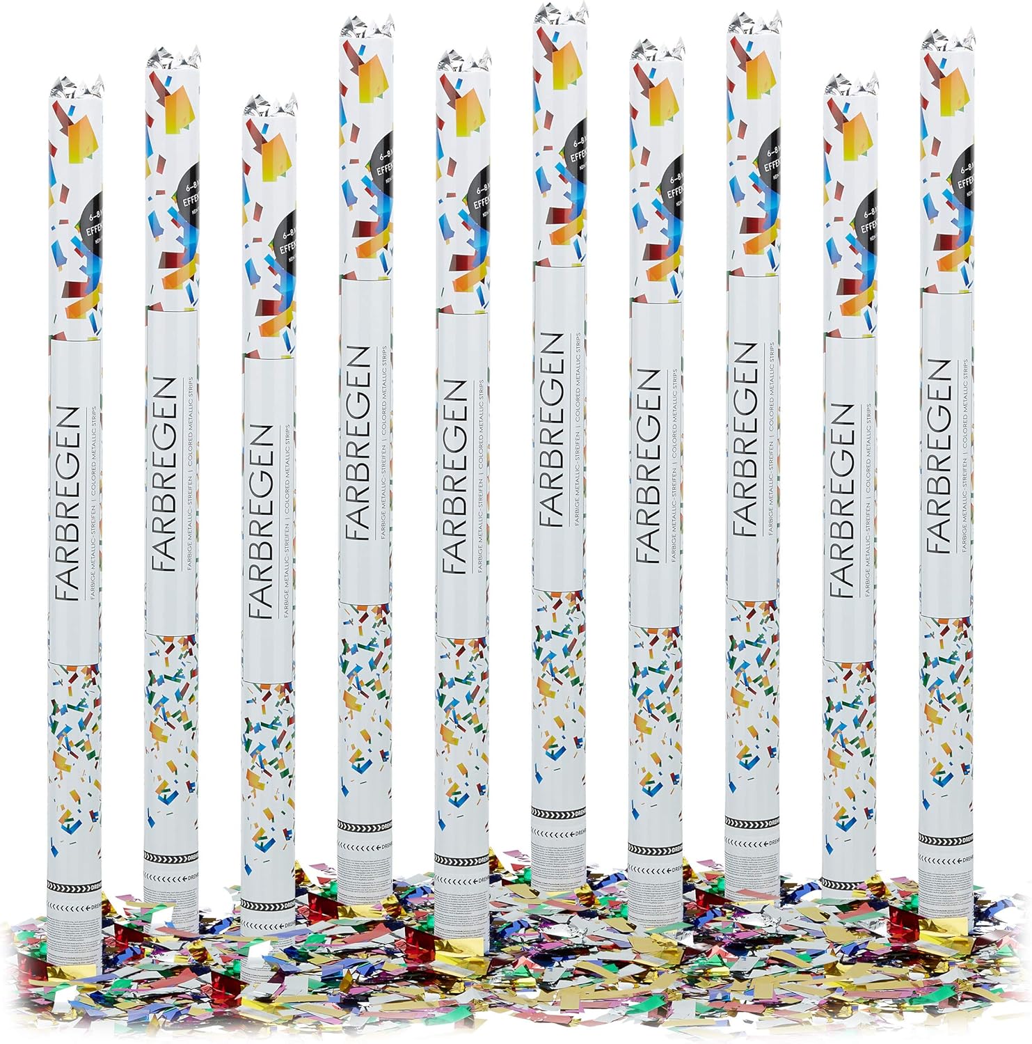 10x Party Poppers, 80 cm Confetti Cannon Set, for Weddings and Birthdays, Confetti Shooter with