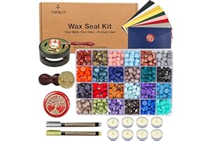 TRINIDa Wax Seal Kit, Premium Wax Seal Stamp Kit with 24 Colors 624 Pcs Beads, Metallic Pens, Warmer, Spoon and Tea Candles for Wedding Invitation, Letter Envelope, Gift Cards & DIY Crafts
