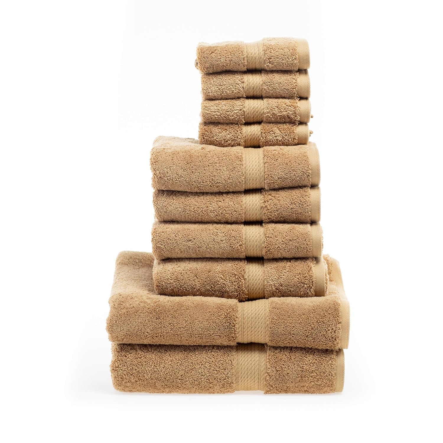 Superior Egyptian Cotton Solid Towel Set, 10PC, Toast, 10 Count Amazon