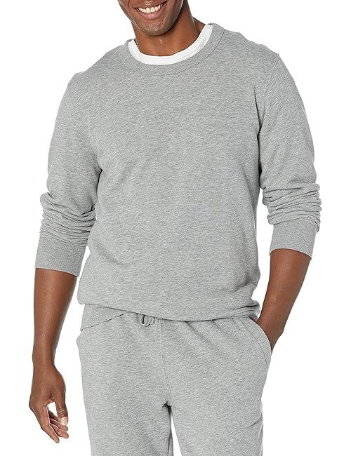 Amazon Essentials men's Crewneck Sweatshirt, Lightweight Long-Sleeve French Terry, Grey Heather, Large, (Available in Big & Tall)