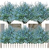 RECUTMS 20 Bundles Outdoor Artificial Flowers UV Resistant Fake Outdoor Plants, Faux Greenery for Indoor Outside Hanging Plants Garden Porch Window Box Home Wedding Farmhouse Décor(Blue)