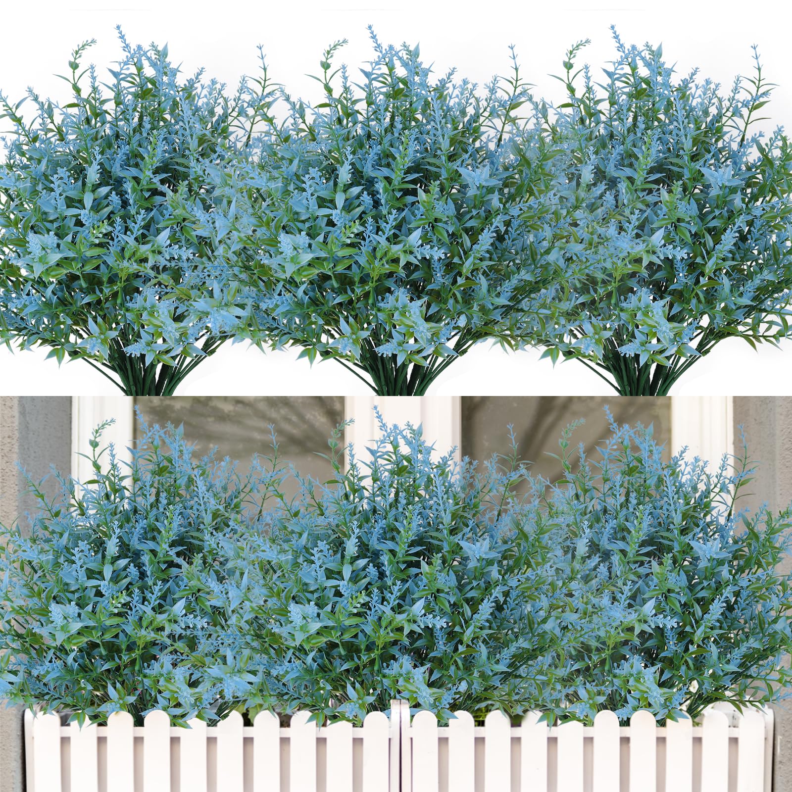 RECUTMS Artificial Flowers for Outdoors Artificial Greenery Flowers for Outdoors UV Resistant Artificial Plants Outdoor Artificial Flowers for Outside in Pots (Blue)