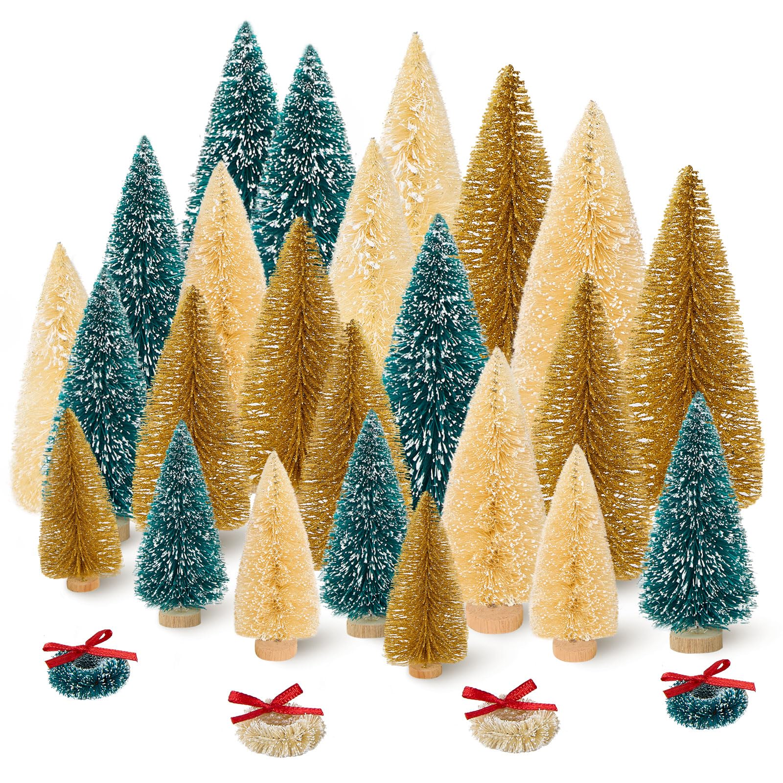 Fuyuleyo 28Pcs Mini Christmas Tree Bottle Brush Trees, Miniature Artificial Christmas trees for Winter Ornaments, Snow Frosted Sisal Trees Small Tabletop Christmas Tree for Christmas Decor Crafts
