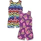 Amazon Essentials Girls and Toddlers' Knit Sleeveless Rompers (Previously Spotted Zebra), Pack of 2