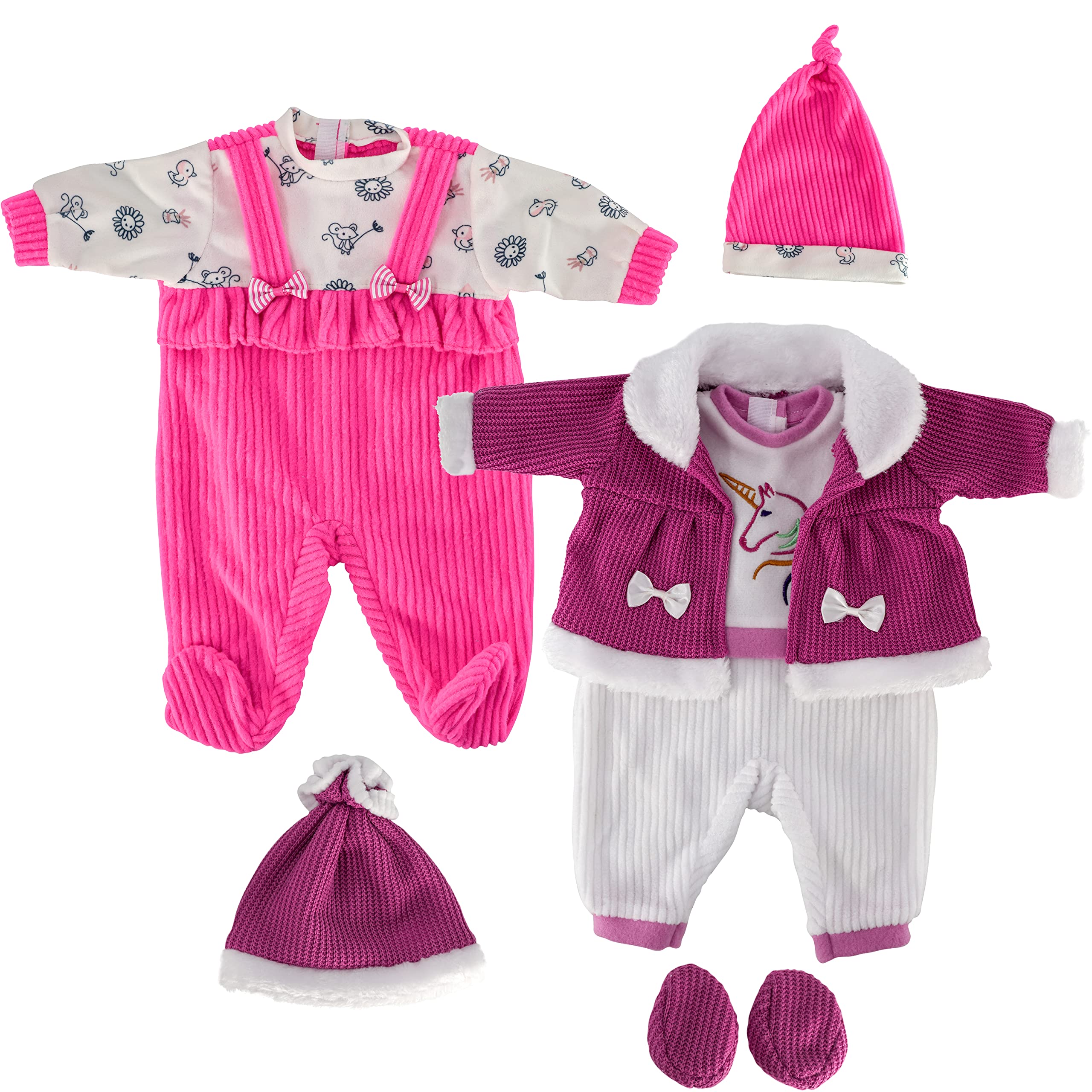 BiBi Doll Baby Girl Doll Clothes Set, 18" (45cm) - Pack of 2 Pink & Purple Outfits Including Bow Jumpsuit & Unicorn Shirt - Role Play Toys & Accessories for Girls & Boys, 18 Months+ — image 1