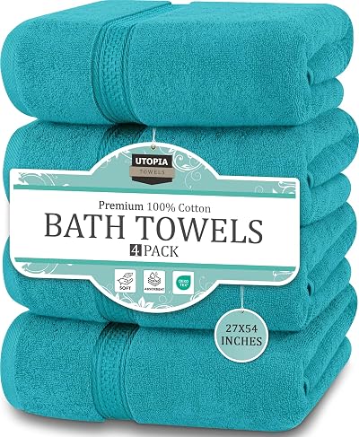 Utopia Towels 4 Piece Bath Towel Set 69x137 cm 100% Ring Spun Cotton Turquoise